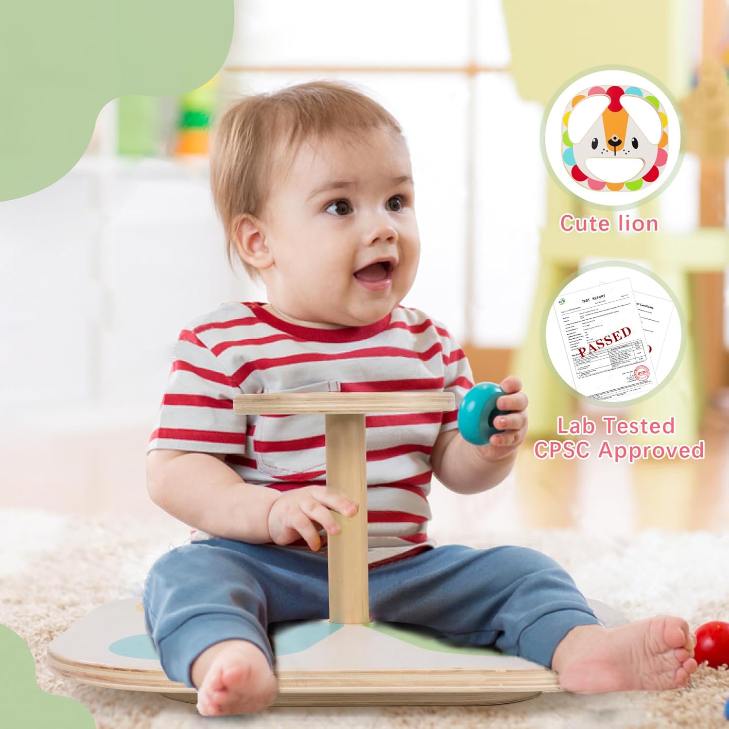 Frogprin Sit and Spin Wooden Spinner Seat, Bigger Size(21.3 Inch) Classic Durable Seated Spinning Activity Toy for Toddlers & Kids All Ages