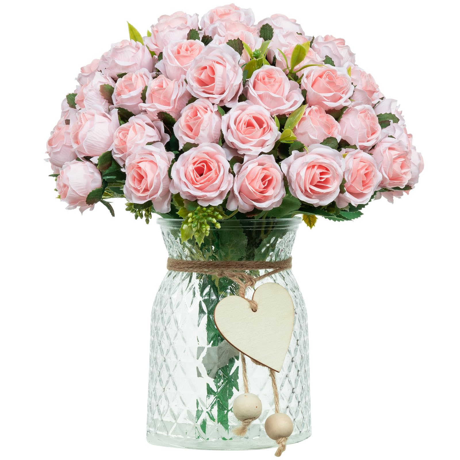 DuHouse 6 Pack Mini Rose Heads Artificial Flowers Bouquet Silk Roses Flowers Bunches Bulk for Wedding Home Garden Parties Decor(Pink)