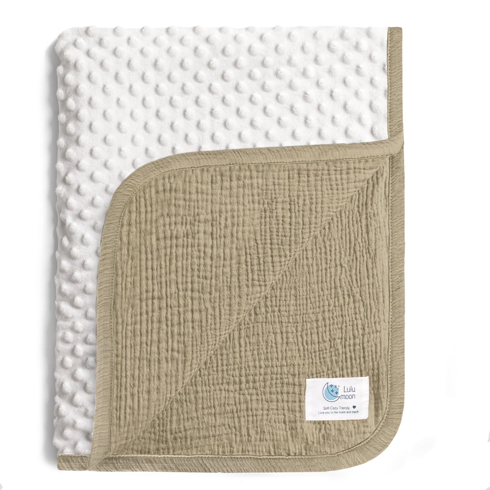 lulumoon Baby Blankets for Newborn Unisex: Thermal Minky Dotted Backing - Muslin Receiving Blanket for Baby Essential & Registry Gift 30"x40"(Olive)