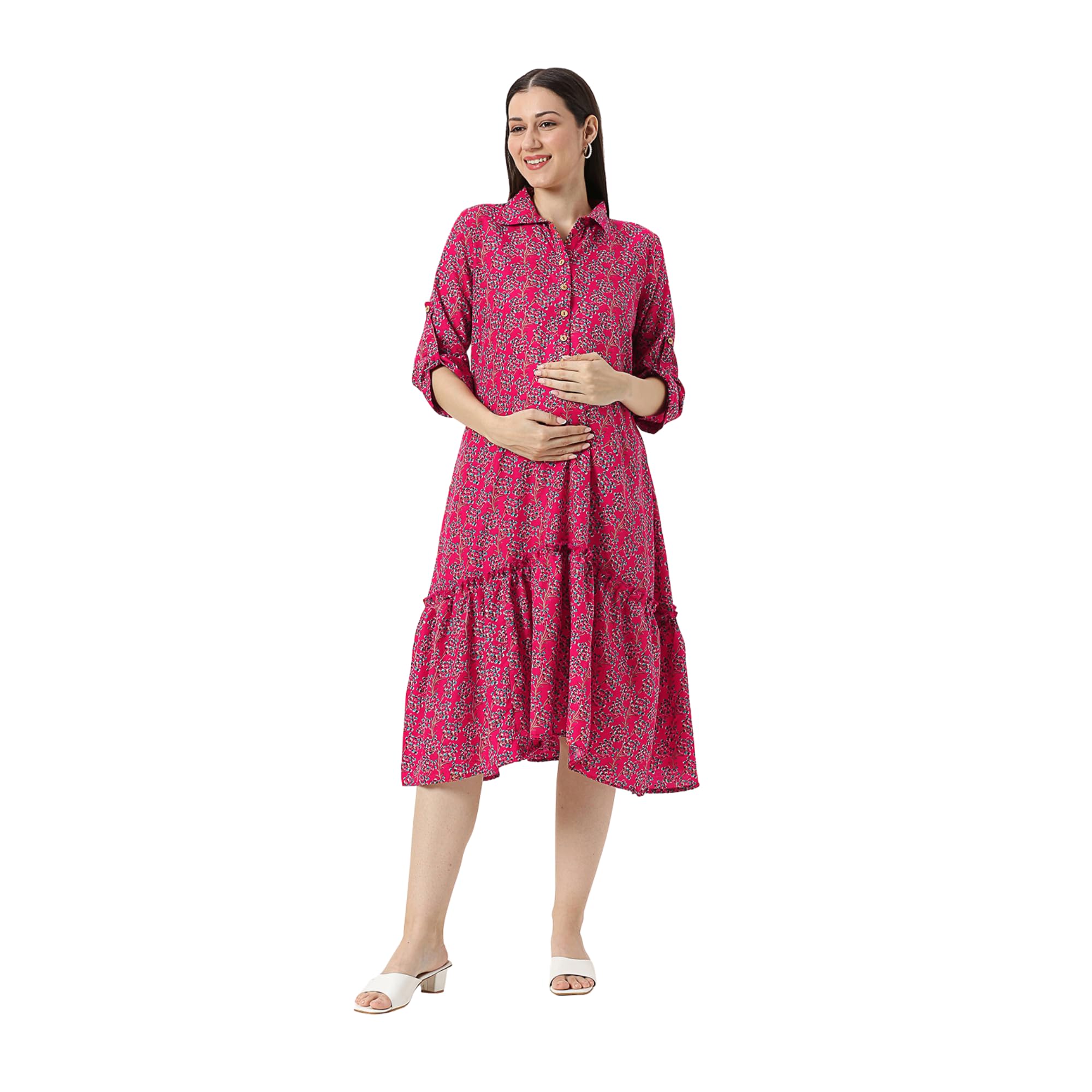 Fuchsia Pink Floral Maternity Dress-image-19