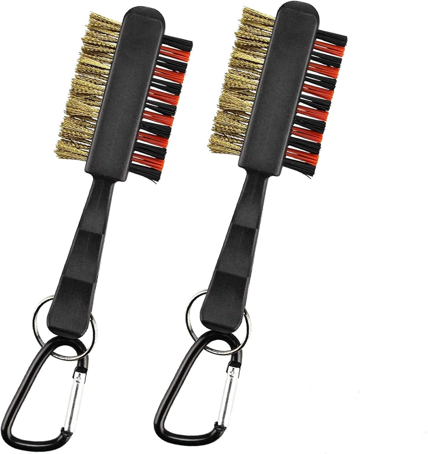 FINGER TEN Golf Club Brush Groove Cleaner Tools Dual Sided,Golf Golf Club Bag Accessories Cleaning Brushes Metal Nylon Portable Pocket Durable for Irons Balls Spike Easy Attach to Golf Bag (2 Pack)