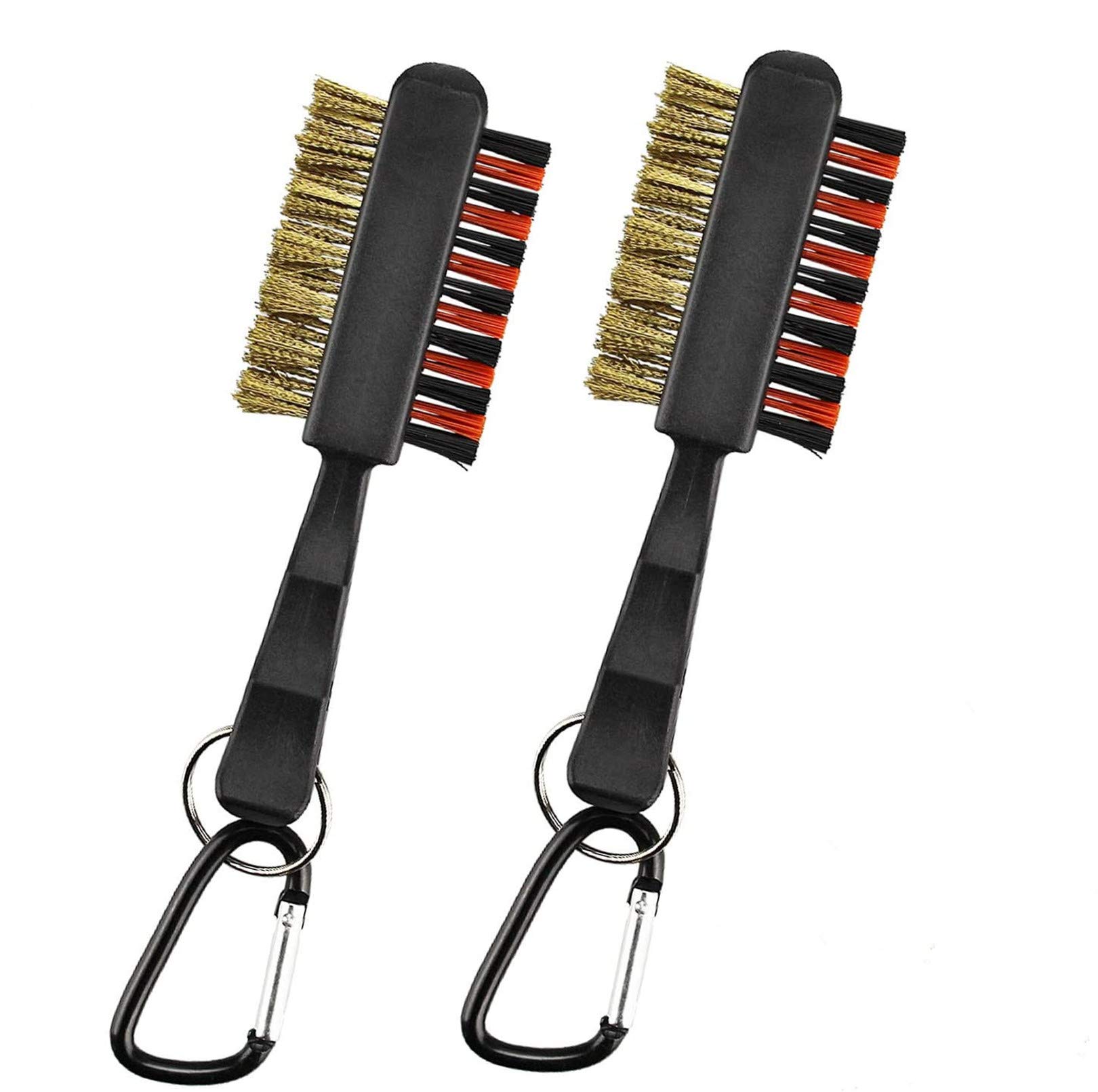 FINGER TEN Golf Club Brush Groove Cleaner Tools Dual Sided,Golf Golf Club Bag Accessories Cleaning Brushes Metal Nylon Portable Pocket Durable for Irons Balls Spike Easy Attach to Golf Bag (2 Pack)