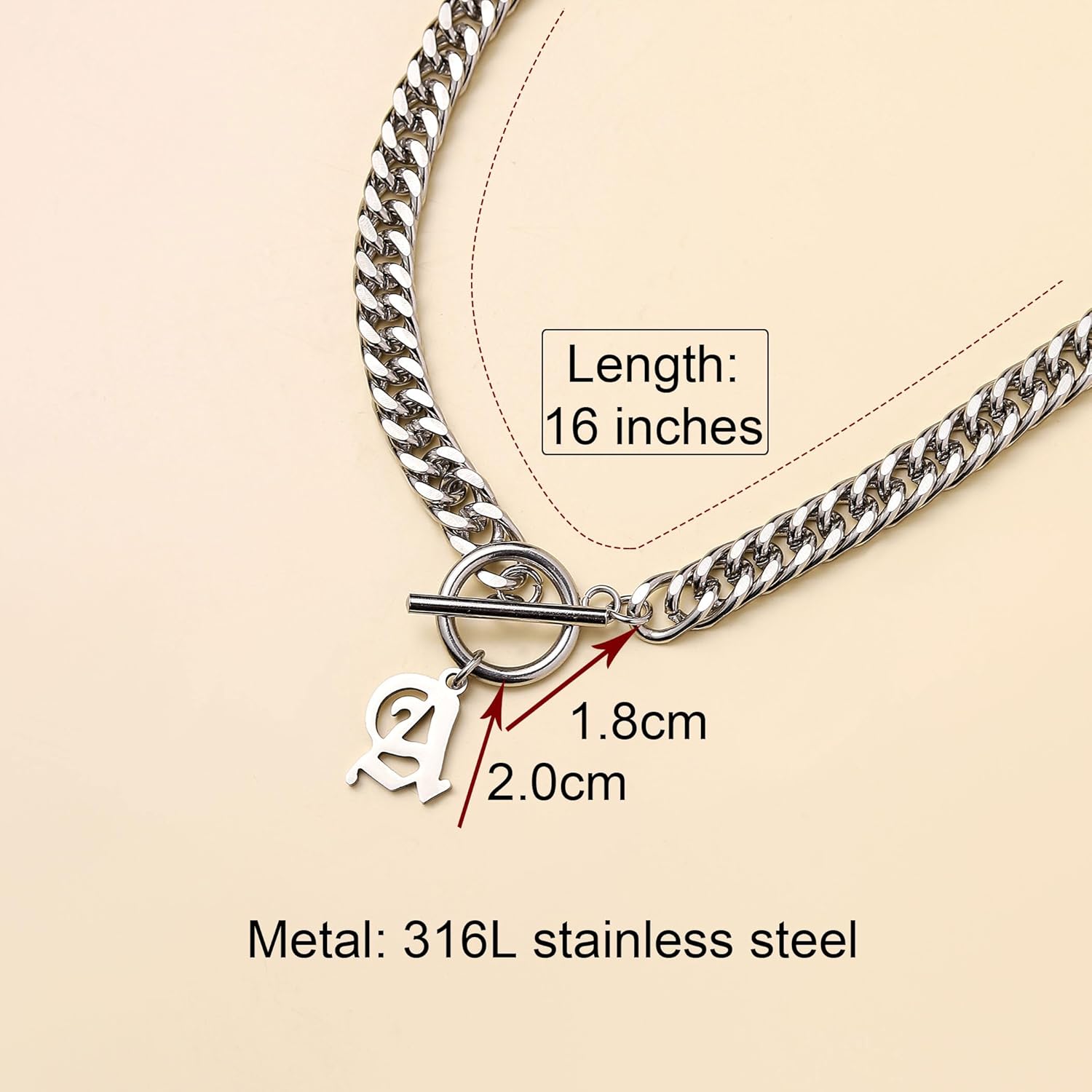 Chunky Old English Initial Choker Necklaces for Women Retro Letter Charm Curb Chain Statement Necklace for Men Unisex 15” - Image 5