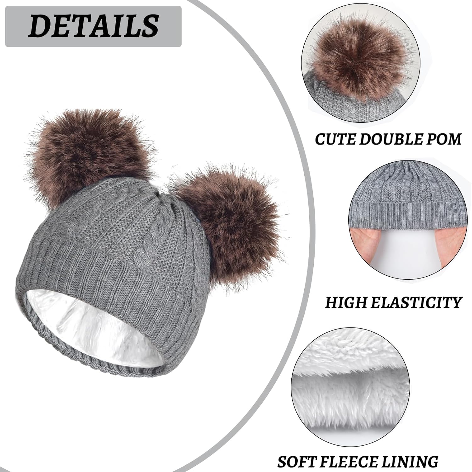 Kids Winter Hat Gloves Scarf Set, Knit Beanie with Pompom for Girls Boys Neck Warmer Thick Fleece Lining Thermal 2-10 Toddler - Image 2