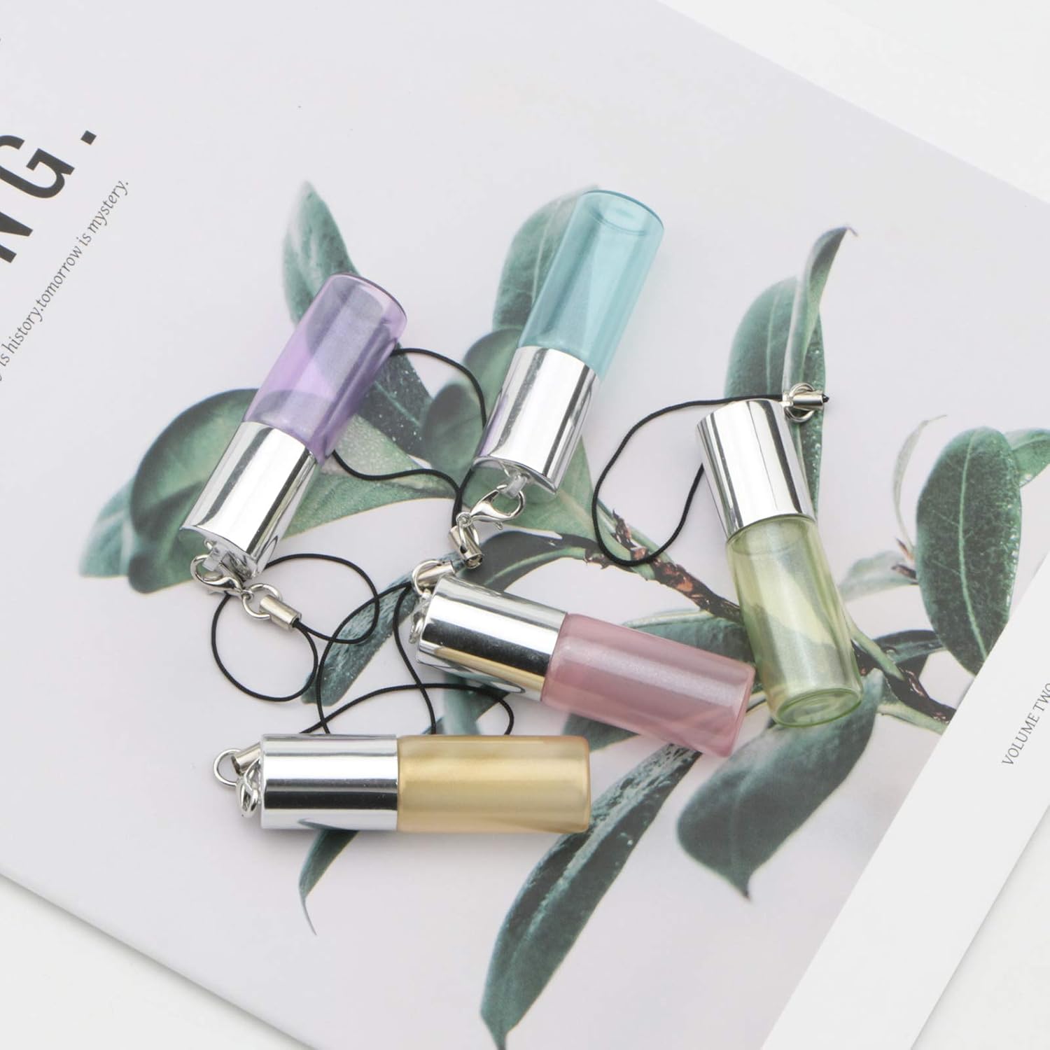 10 Pack 5mL Glass Roller Bottles Pearly Color with Keychain image 5