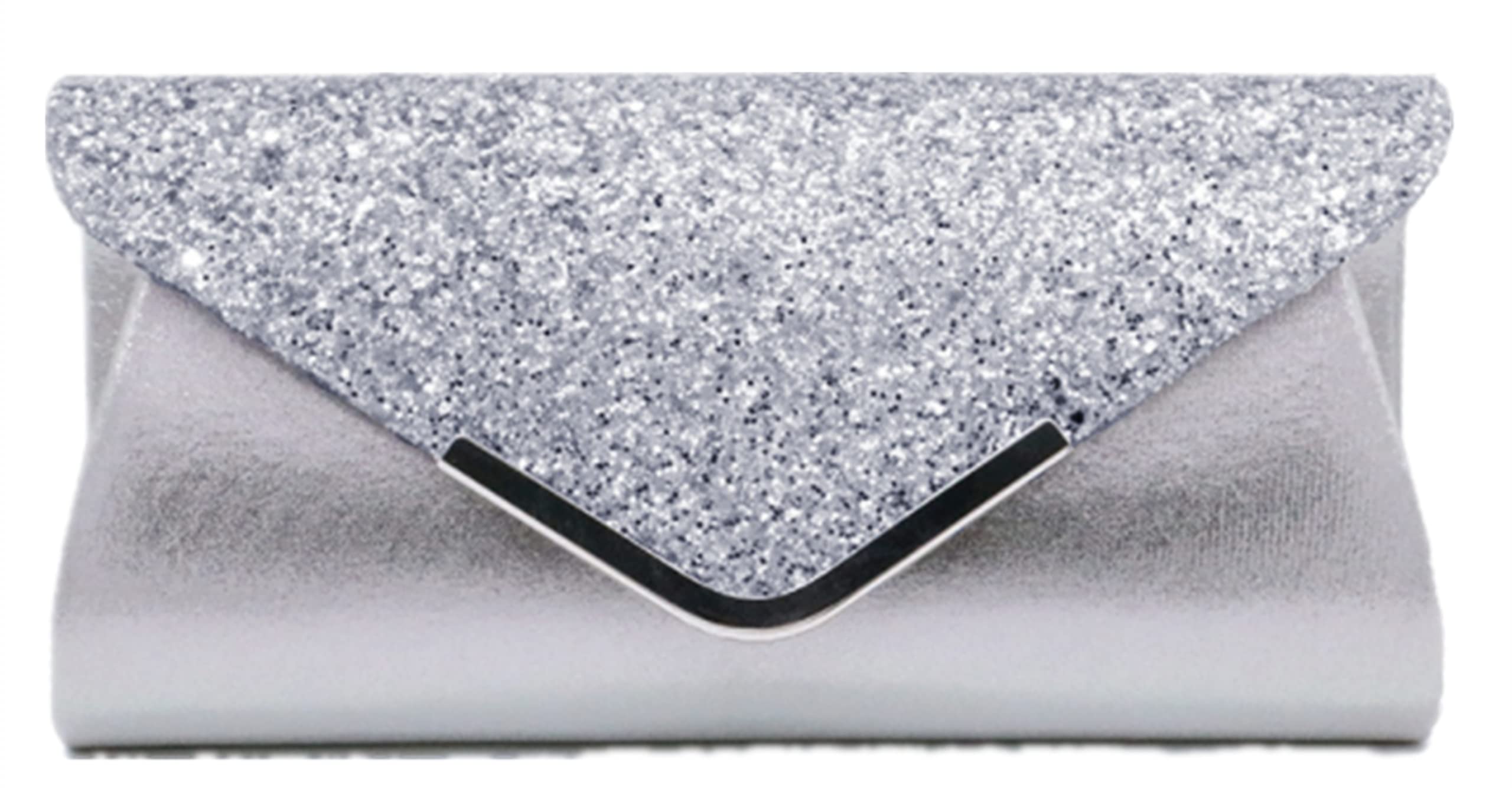 FioeyrWomen Glitter Envelope Clutch Bag Elegant Sequins Evening Clutch Purse Chain Shoulder Bags Sparkly Silver Evening Bridal Prom Party Handbag Purse