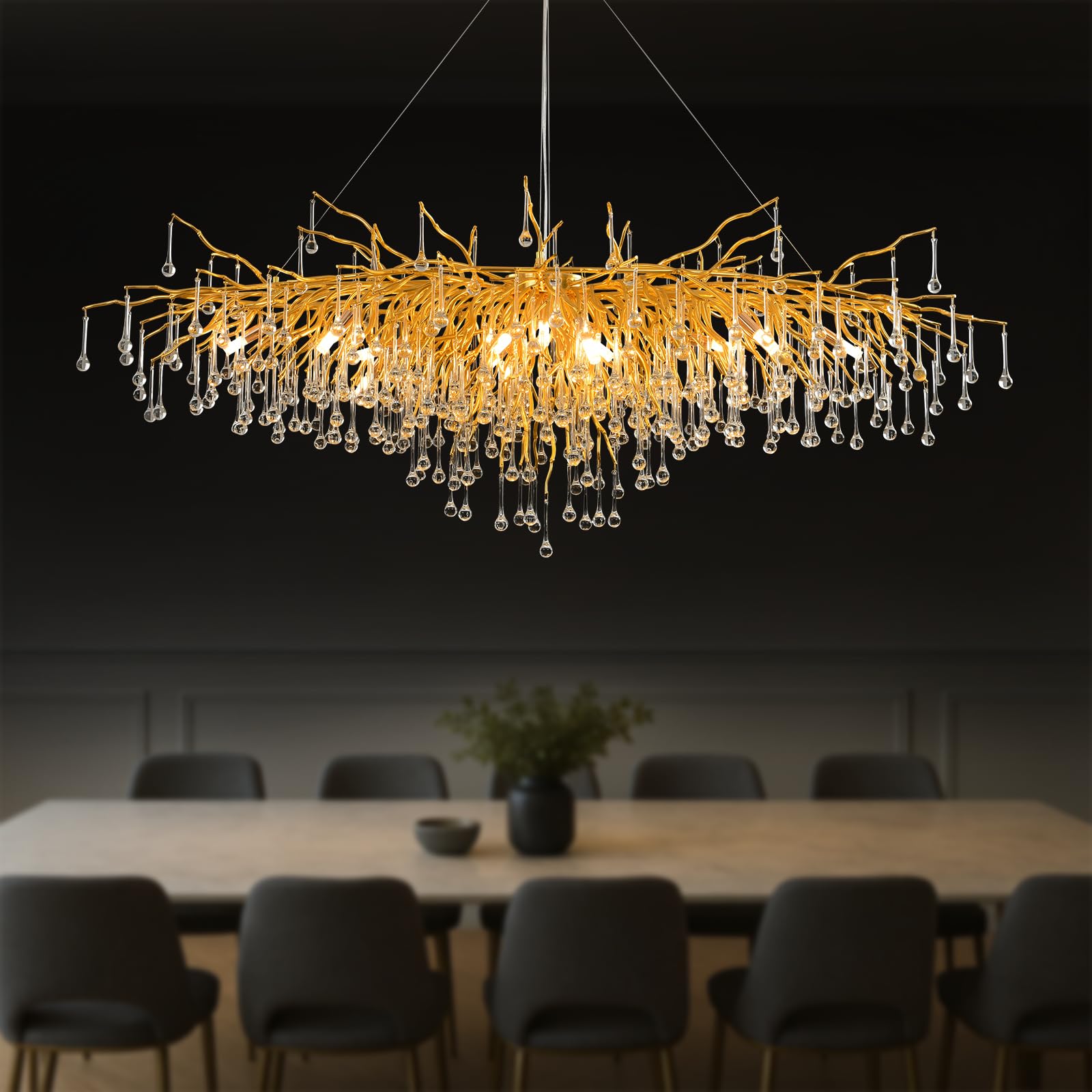 SJIGUANGZ 70.87 Inch Modern Crystal Chandeliers, Large Gold Branch