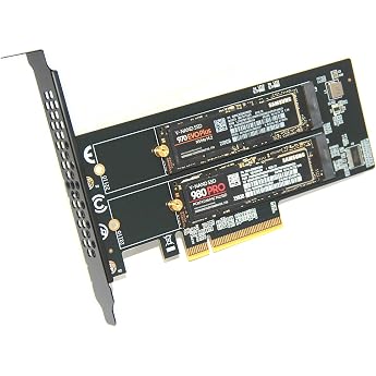 Dual NVMe SSD to PCIe 5.0/4.0/3.0 X8 or X16 Adapter 2 Drive SSD Memory Expansion Card Supports Boot/RAID Requires PC/Server Motherboard with PCIe Bifurcation