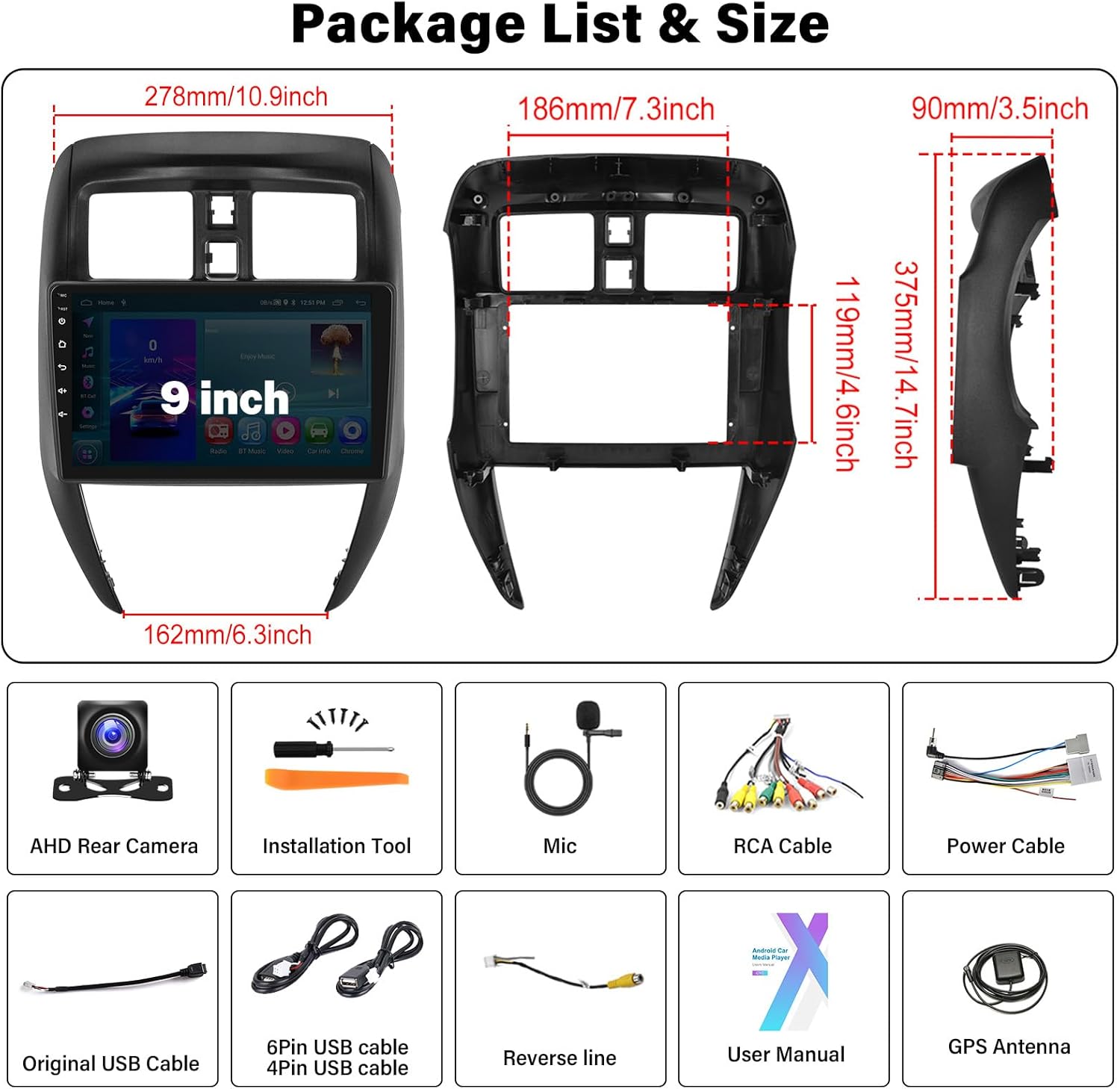 Android 15 2G+64G Car Stereo for Nissan Versa Sedan 2015-2019 Radio Wireless Carplay Android Auto, 10.1” Touchscreen Car Radio GPS Navigation/Mirror Link/Bluetooth/EQ/FM/RDS Radio+Backup Camera & Mic