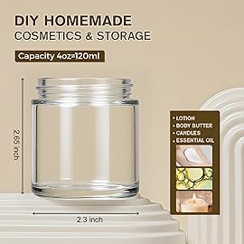 4oz Jars with Lids, Hoa Kinh 12 Pack Clear Glass Jars with Lids Empty Cosmetic Containers Round Airtight Glass Jar with Inner Liners and White Lid for Storing Lotions, Powders, and Ointments