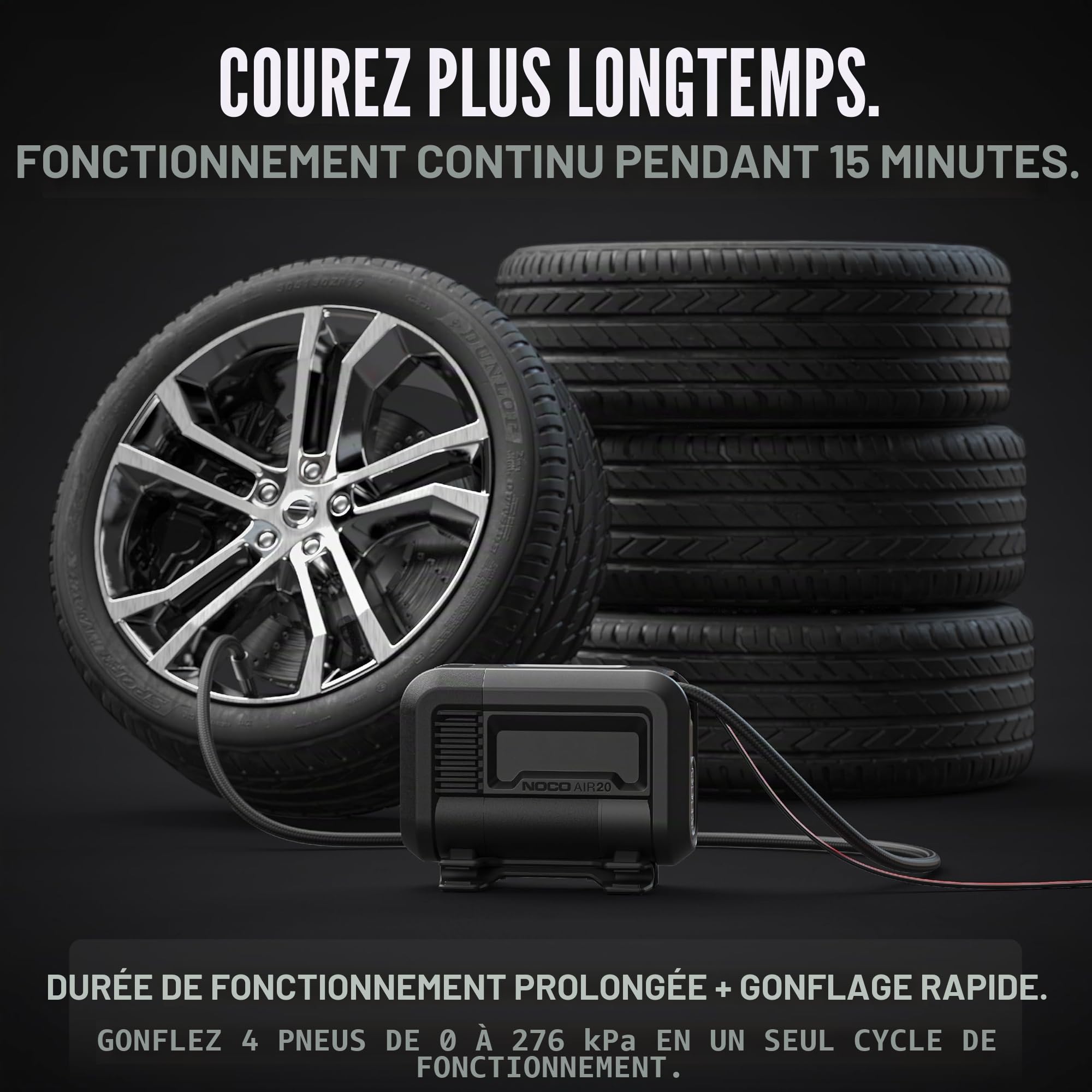 NOCO AIR20: Gonfleur de pneu UltraRapide 20A – Compresseur d’air portable 12V – Débit 47 SLPM – Gonfle de 0 à 40 PSI en 2,5 min – Manomètre numérique + arrêt automatique