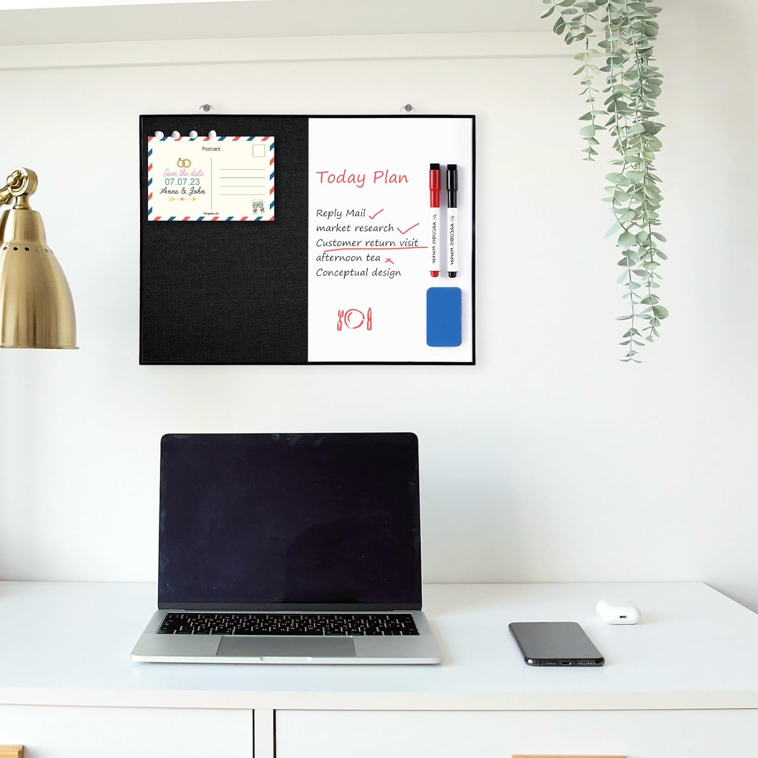 ARCOBIS Dry Erase Linen Board, 12"X16" Small Cork Board White Board Combination, Double-Sided Magnetic Bulletin Board for Wall, Vision Board for Home, Office, School, Black
