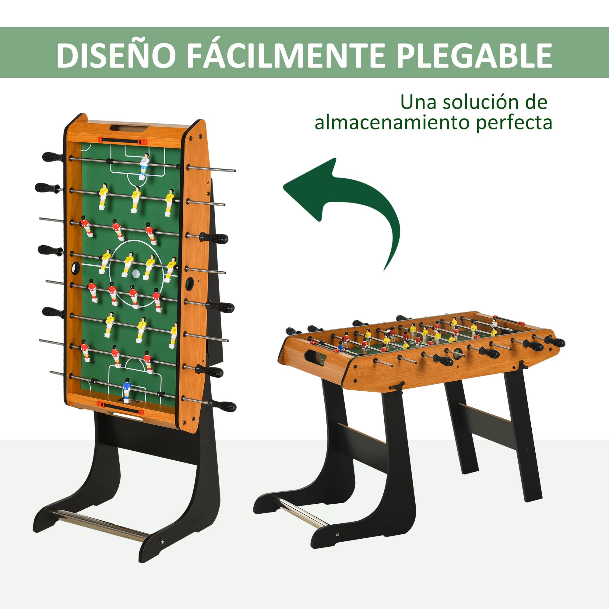 HOMCOM Futbolín Plegable, Juego de Mesa de Fútbol con 22 Jugadores y 2 Contadores, Futbolín para Niños y Adultos, 98x42x62,5 cm, Negro y Natural