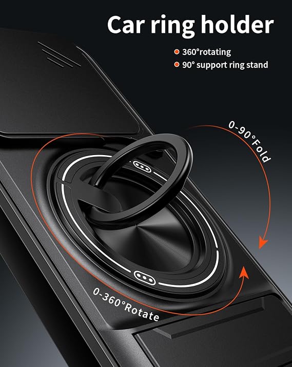 スライドカメラカバー スマホケース Xiaomi Poco X8 Pro用 リングホルダー&キックスタンド付き 磁気カーマウント対応 耐衝撃保護カバー ブラック