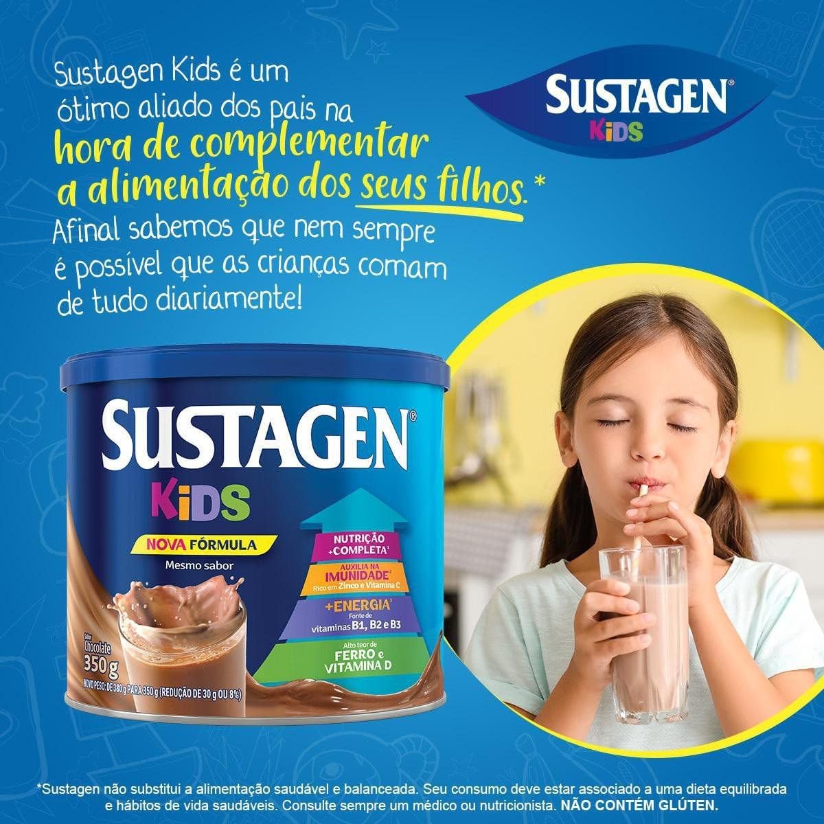 Sustagen Kids Complemento Alimentar Sabor Chocolate - Lata 350G