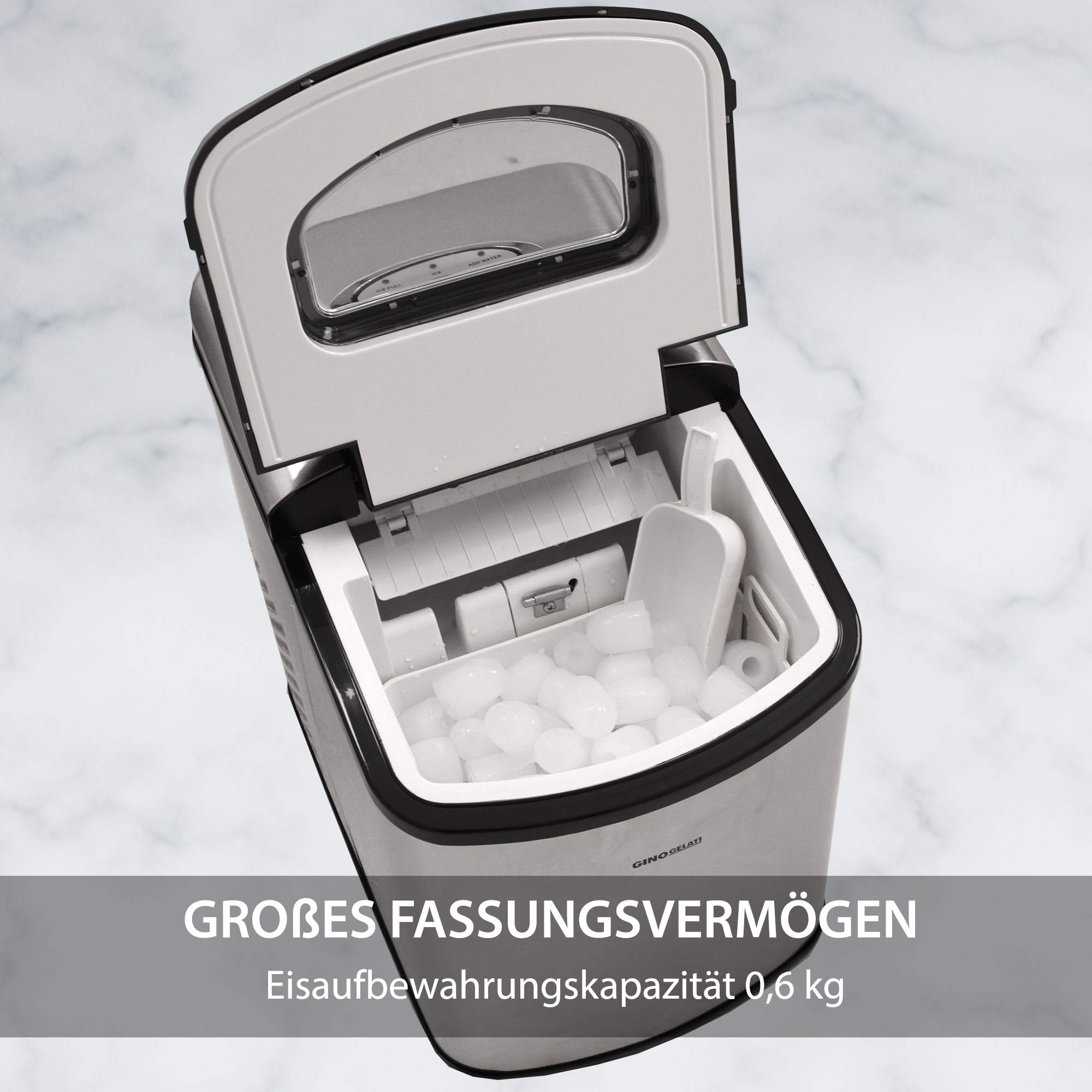 Gino Gelati GG-175W Digitaler Edelstahl Eiswürfelbereiter Eiswürfelmaschine Icemaker max. 15 Kg/24 h