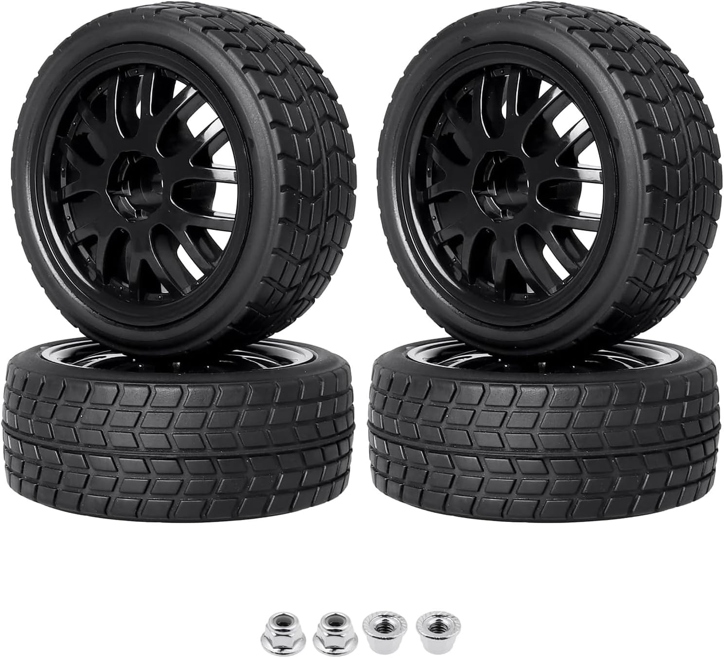Pre-Glued RC Touring Tires and Wheels Set for 1/18 Traxxas Latrax Teton 1/10 On-Road 4-Tec 2.0 3.0 Tamiya TT02 TT01, Set of 4 (Type 1)
