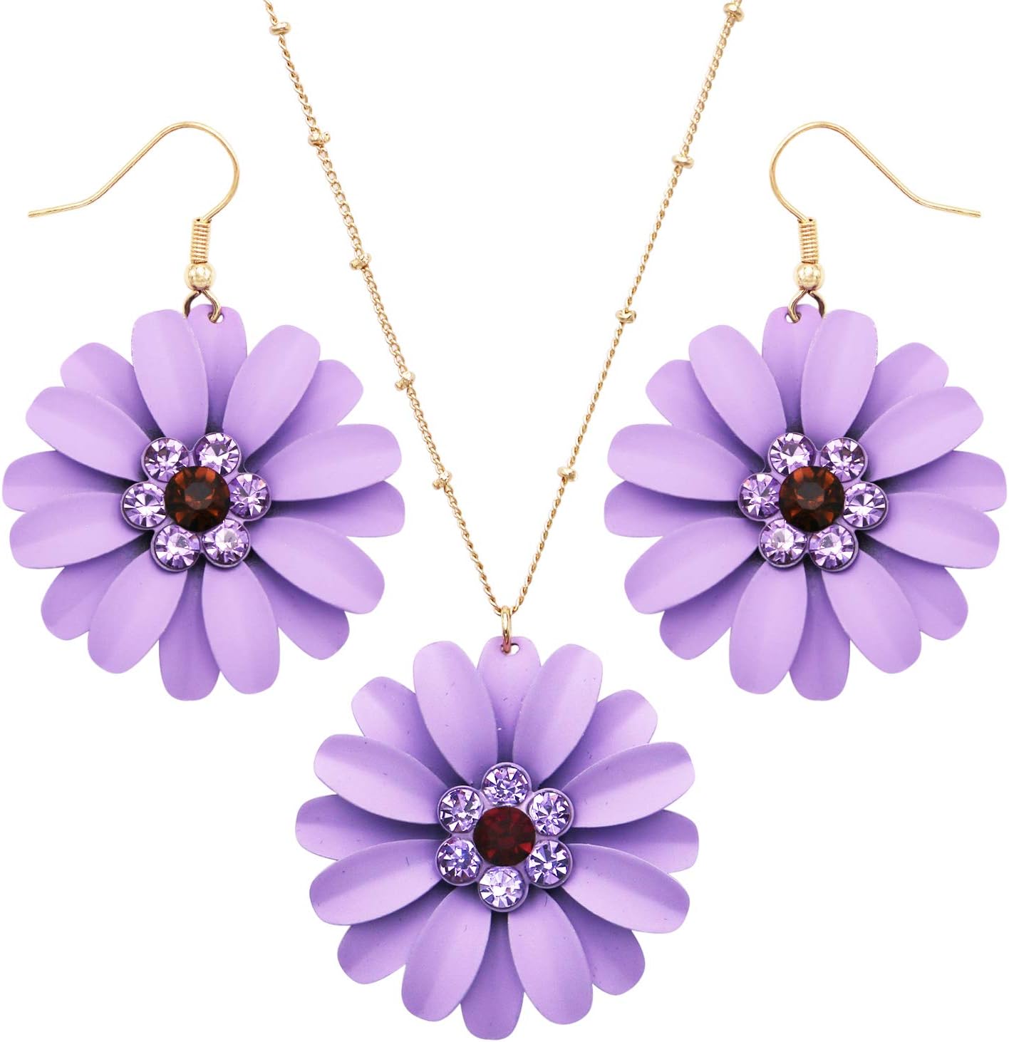 Rosemarie Collections Women's Summertime Fun Daisy Flower Pendant Necklace and Earrings Set