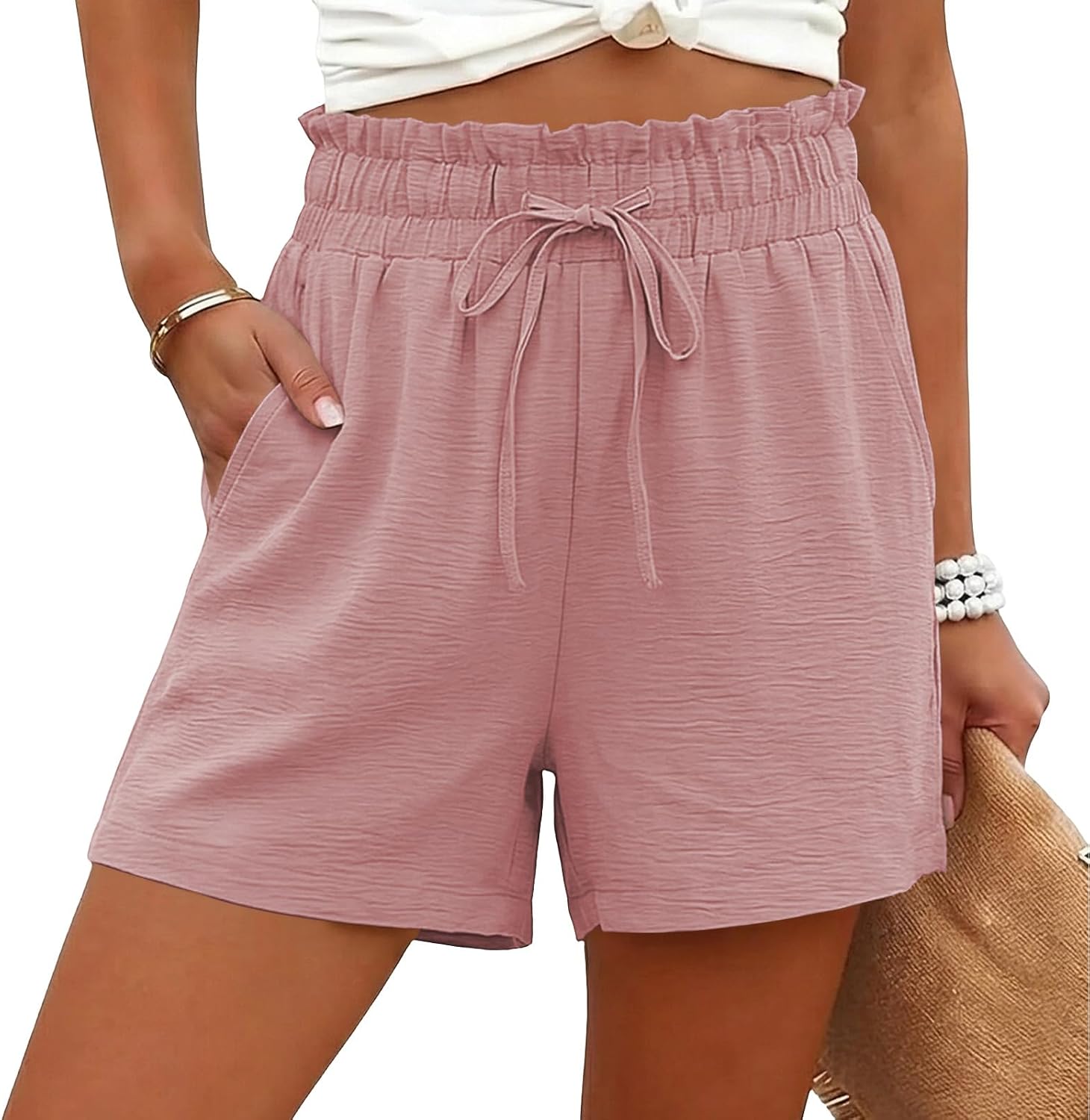 Linen Shorts for Women High Waist Wide Leg Lounge Drawstring Shorts Dressy Casual 2026 Summer Beach Vacation Clothes