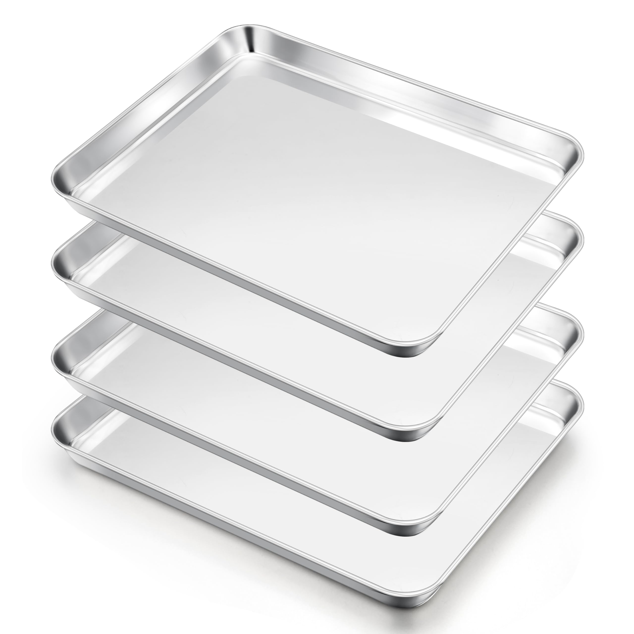 E-far Cookie Sheets Set of 4, 18”x13” Stainless Steel Baking Sheet Pans for Oven, Large Non Toxic Metal Baking Tray for Baking Roasting, Healthy & Rust Free, Mirror Finish & Dishwasher Safe