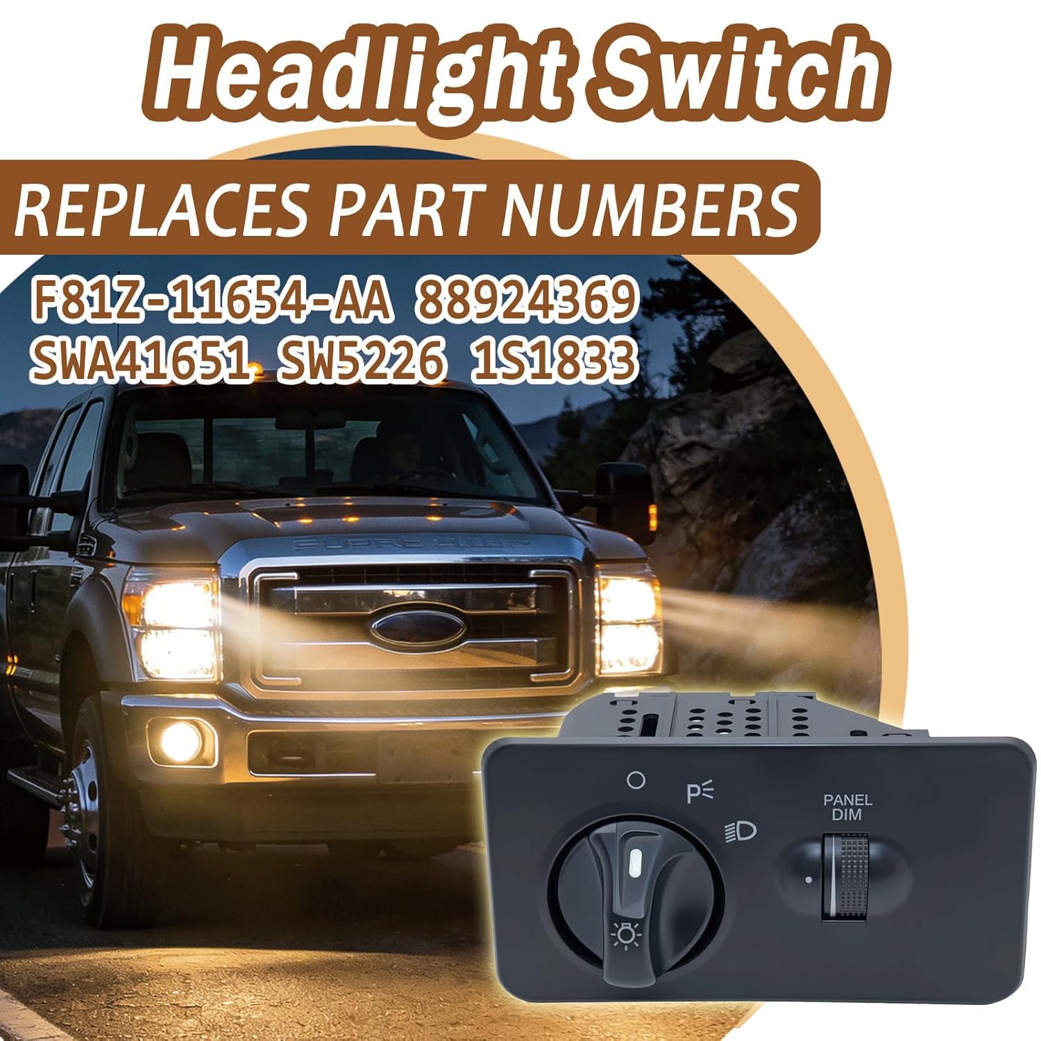 Headlight Switch Fit for F250 F350 Super Duty Truck F450 F550 Truck 1990-2000, F650 F750 Truck 2000-2005, for F800 Truck 1999, Replace 1S1833 F81Z-11654-AA 88924369 SWA41651 SW5226