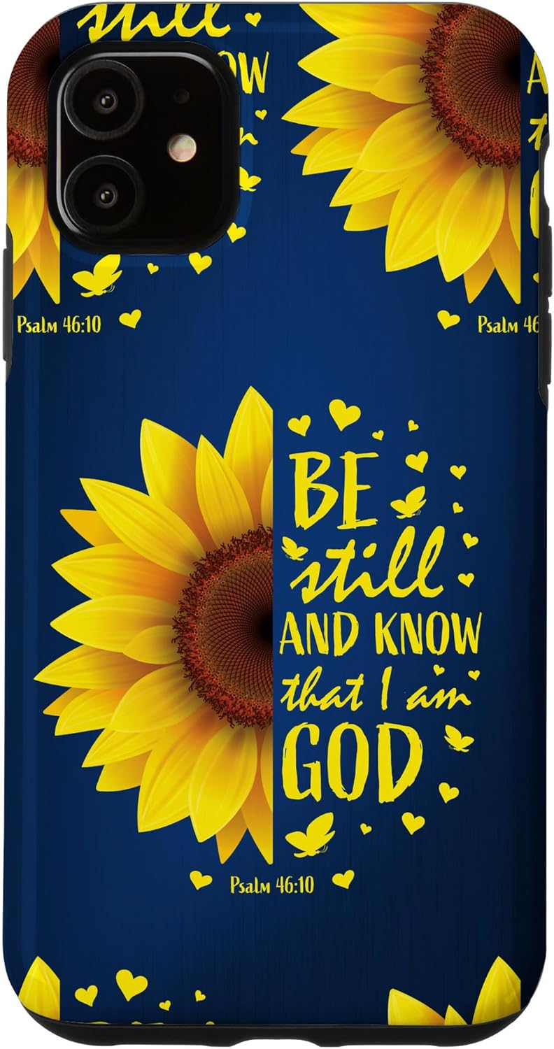 Blue Christian Bible Verse Be Still And Know Cute Sunflower Case for iPhone 13