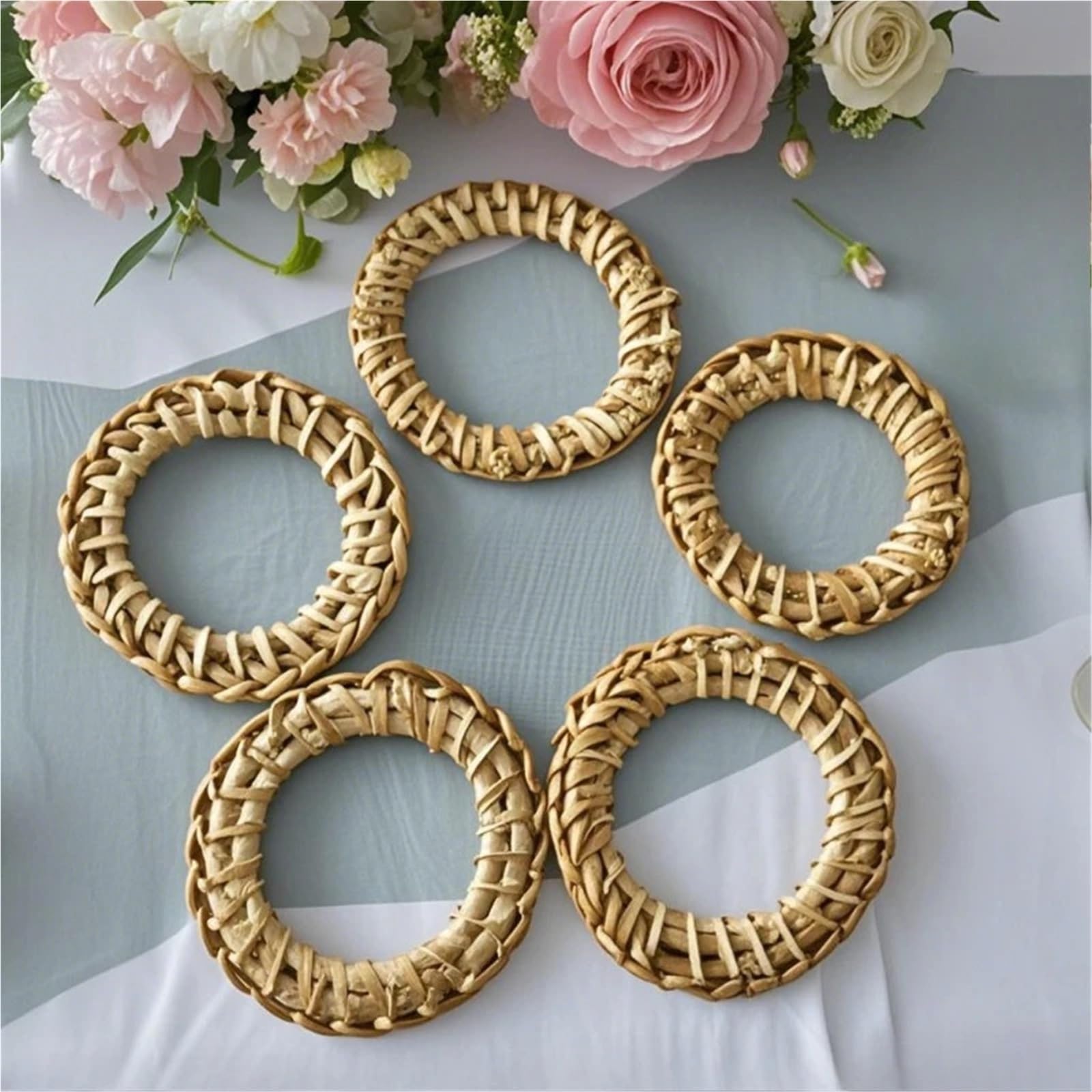 Portatovaglioli, 12 pezzi, in rattan intrecciato a mano, stile bohémien, decorativi, per casa, feste, matrimoni e ristoranti (B-12 pezzi)