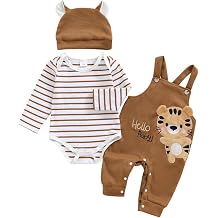 Bonangber Newborn Baby Boy Summer Clothes Stripe Short Sleeve Romper Suspender Pants Hat 3Pcs Set Cute Coming Home Outfit