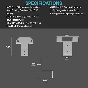 Steel Stud Framing Kit for Shipping Containers/Sea Cans - 2 Corner Casting Covers with Aluminum Steel Stud Brackets (10)