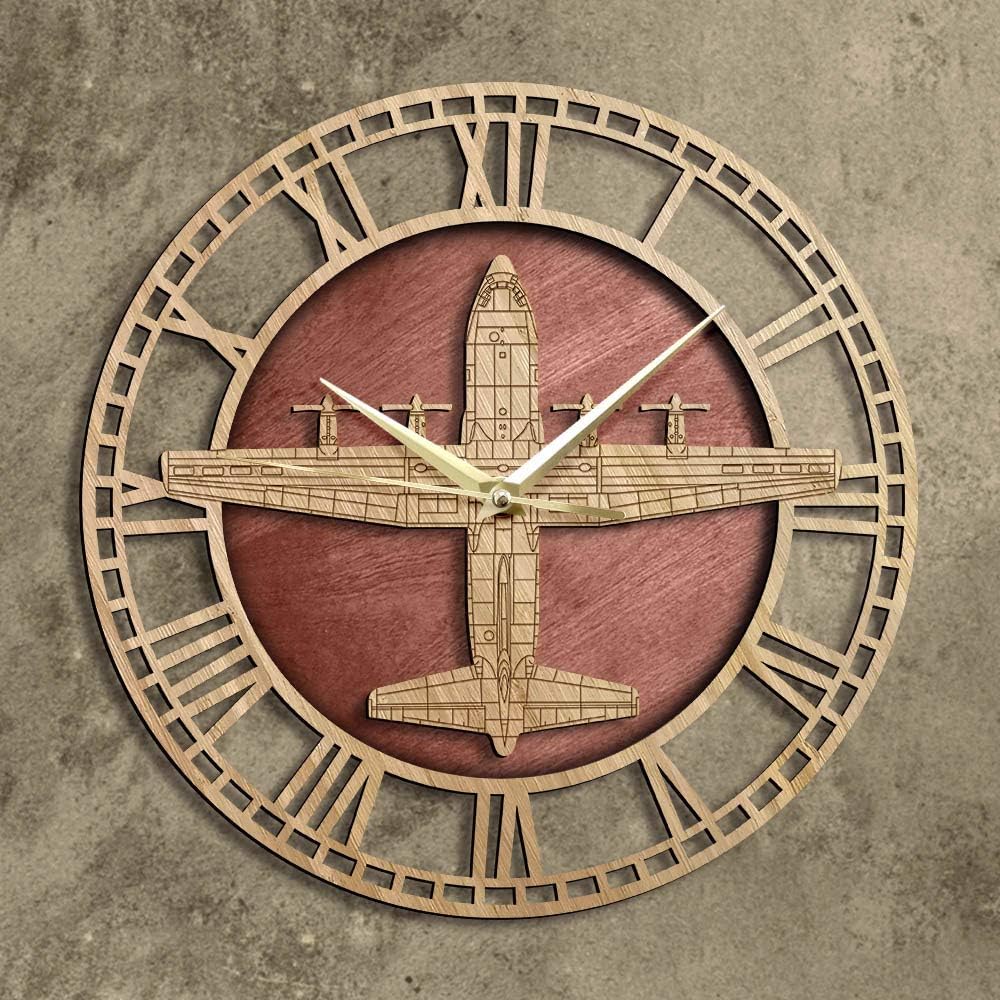 The Geeky Days C-130H Hercules Farmhouse Style Wall Clock Quiet Sweep Quartz Wall Watch Army Tactical Airplane Aviaiton Home Decor Pilots Gift