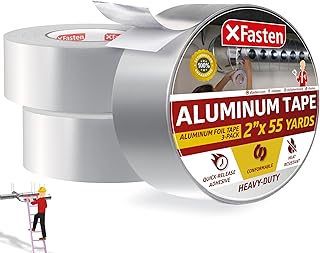 XFasten Aluminum Foil Tape for Ductwork 2 Inches x 165 Feet (3-Pack, 495 Feet) 3.6mil Aluminum Tape for Ductwork Heavy Duty Dryer Vent Tape Foil and Seal HVAC Tape for Ducts, High Temp HVAC Duct Tape