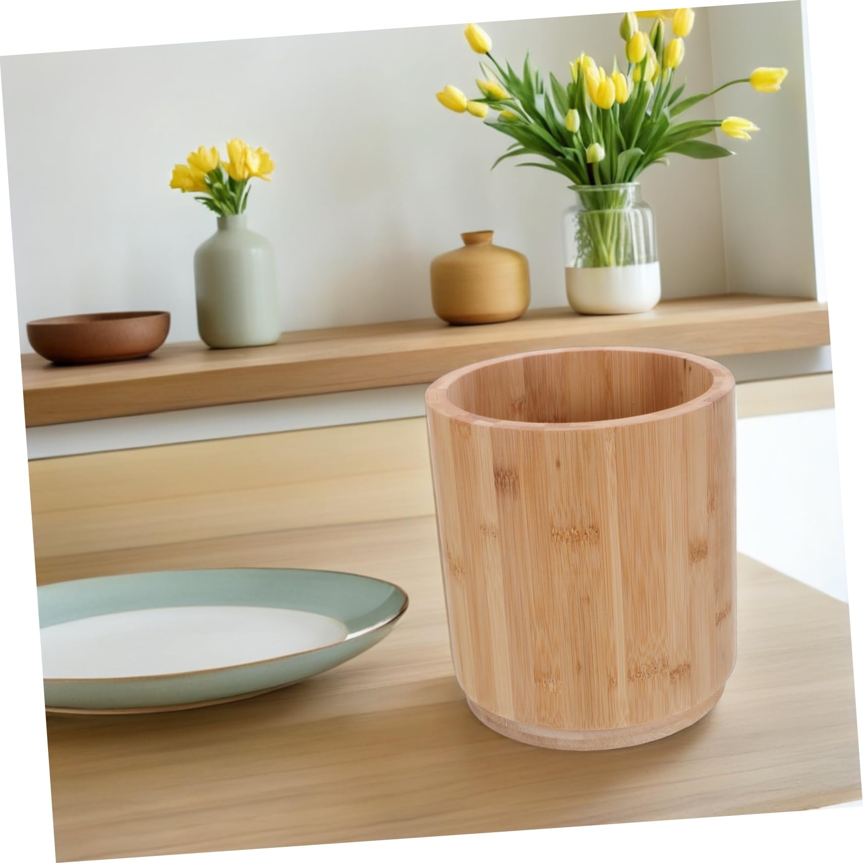 ULTECHNOVO Porte-ustensiles Organisateur Rotatif pour Ustensiles de Cuisine Style Campagnard