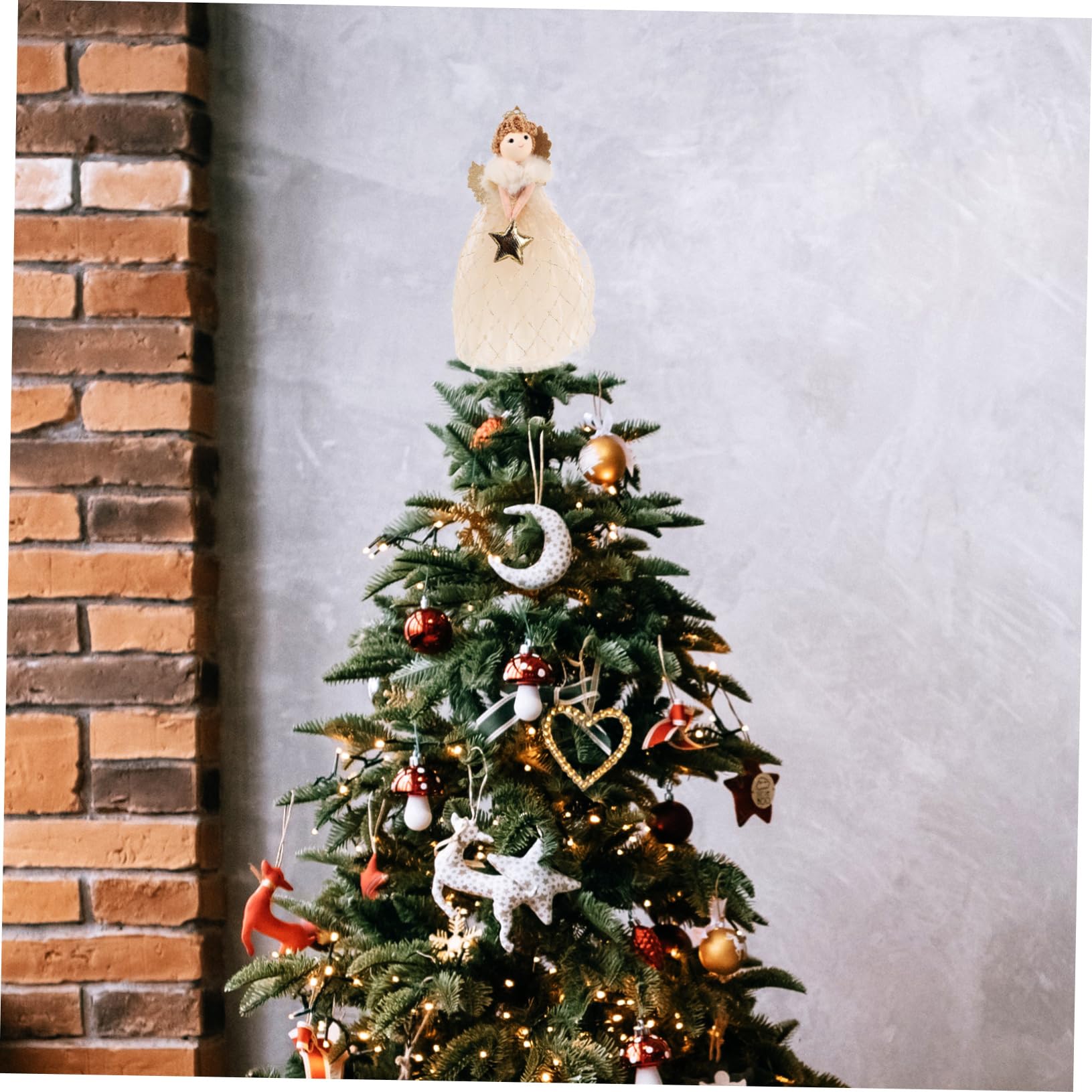 Adorno Topper De Árbol De Navidad Estrella Dorada, Figura Pequeña De Ángel Decorativa Tejido Flexible, para Uso Interior y Exterior, Decoración Navideña y Obsequio Festivo
