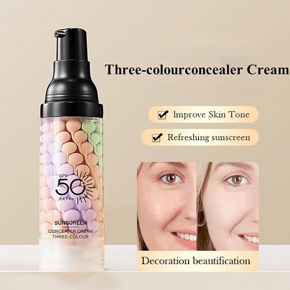 3 In 1 Primers for Face Before Makeup, Sunscreen Isolation Cream, SPF 50, Color Corrector Face Primers, Oil Control Moisturizing Makeup-Primer, Even Skin Tone, Brightening Skin