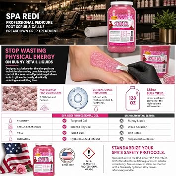 SPA REDI Professional Foot Scrub Gel Dual-Action Pedicure Treatment | Dual-Action Skin Transformation for Softer, Nourished Feet & Elevated Client Satisfaction (128oz Gallon)