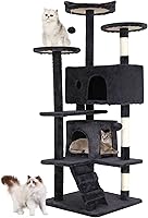 BestPet 54" Cat Tree Tower Dark Gray - Sturdy Multi-Level Indoor Cat Condo with Sisal Scratching Posts, Perches, Toys & Ladder