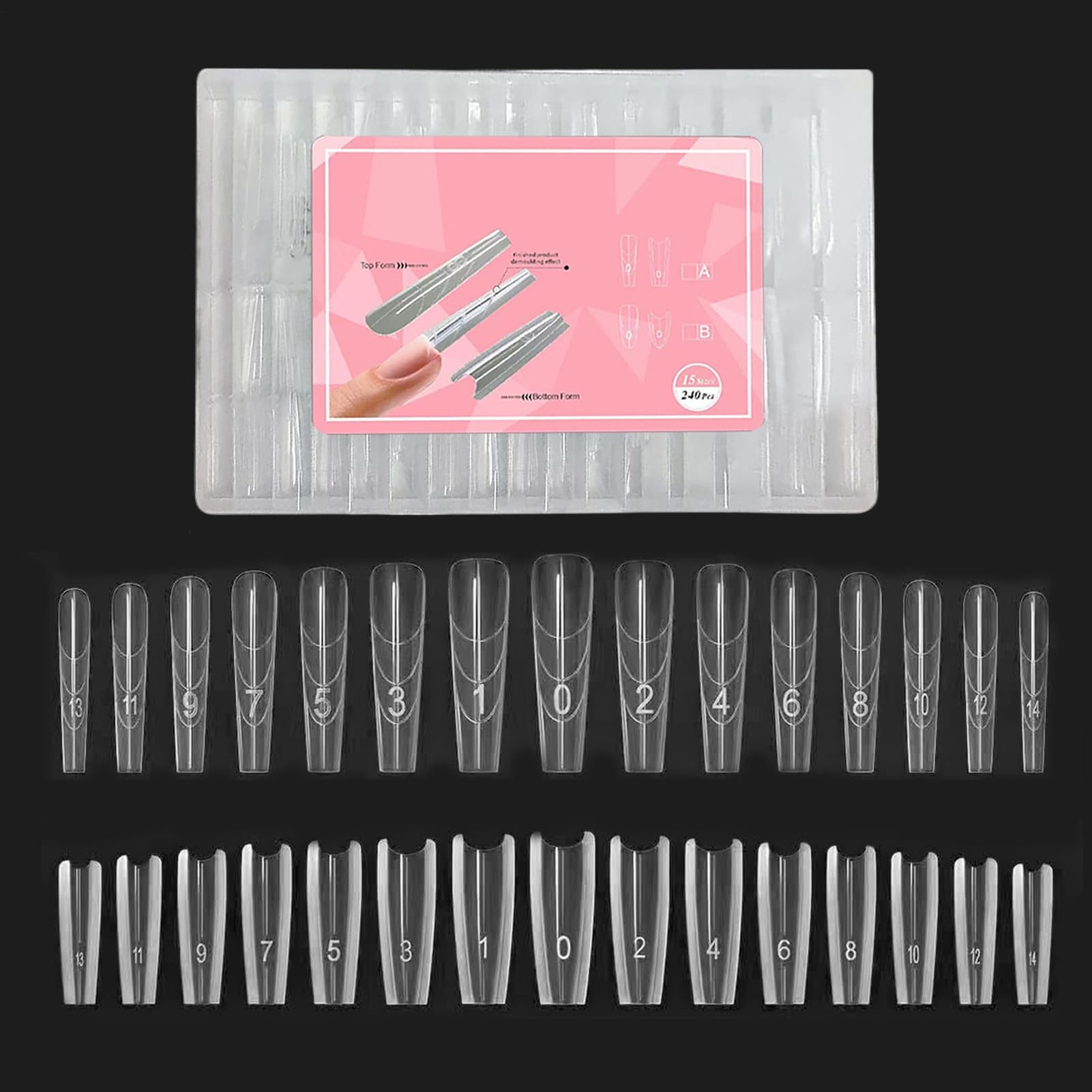 Nail Forms, Clear Nail Extension Molds, 240 Pieces Fingernail Sculpting Templates, Transparent Fingernail Shaping Guides, Reusable Acrylic Molds, Gel Builder Forms, Precision Manicure Modeling Tools