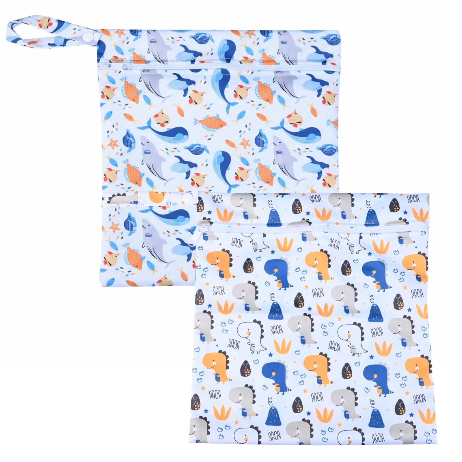 Wetbag Pannolini Riutilizzabile 2 Pezzi Porta Pannolini E Salviette 28x30 cm Modelli Dinosauri E Balene