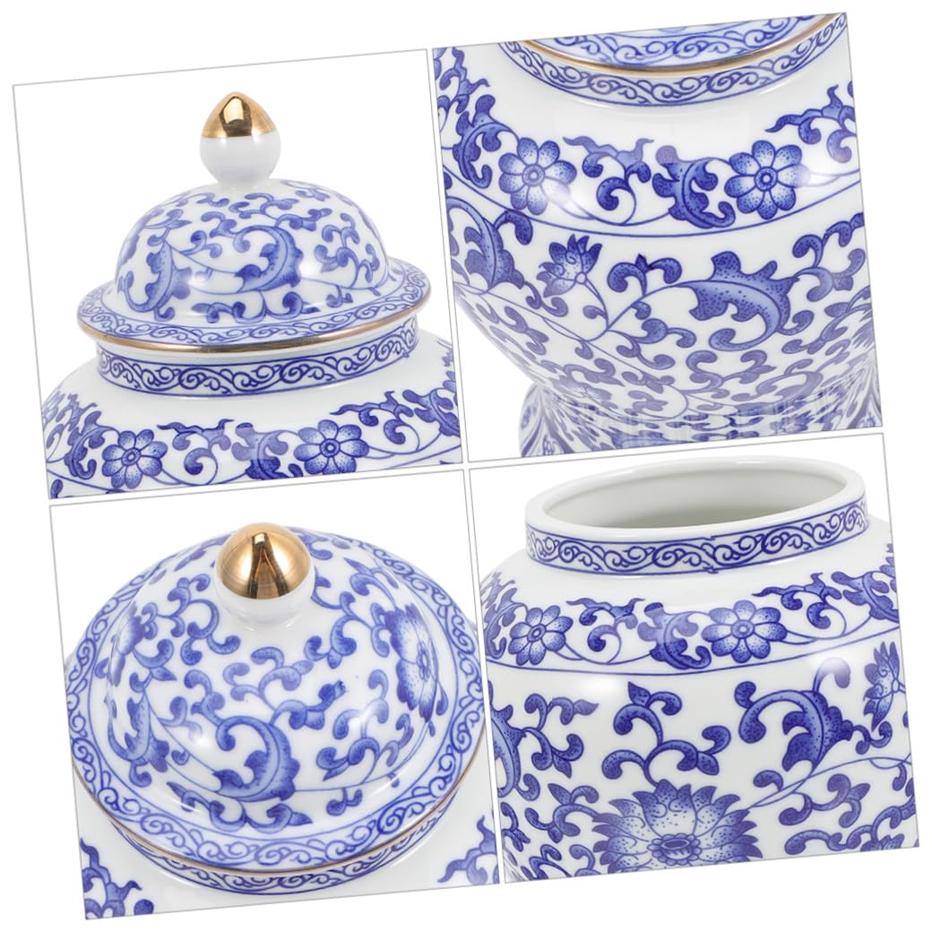 Lata de Almacenamiento de Té de Cerámica Azul y White 1300 Ml