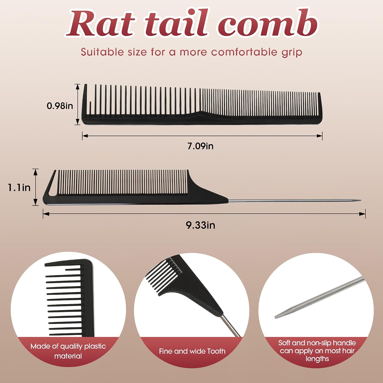 Professional Black Carbon Fiber Barber Combs，Fine and Wide Tooth Teasing Comb for All Hair Types（Black，2Pcs）