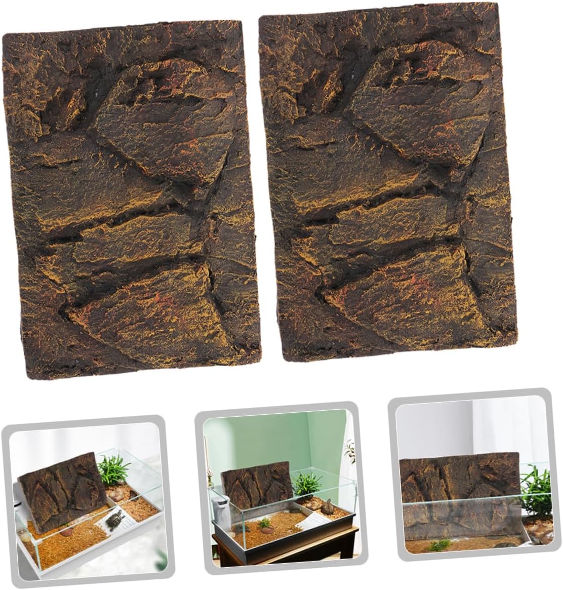 3D PU Material Reptile Tank Background Board 2pcs Turtle Aquarium Decorative Panel for Snake Habitat and Fish Tank Decoration