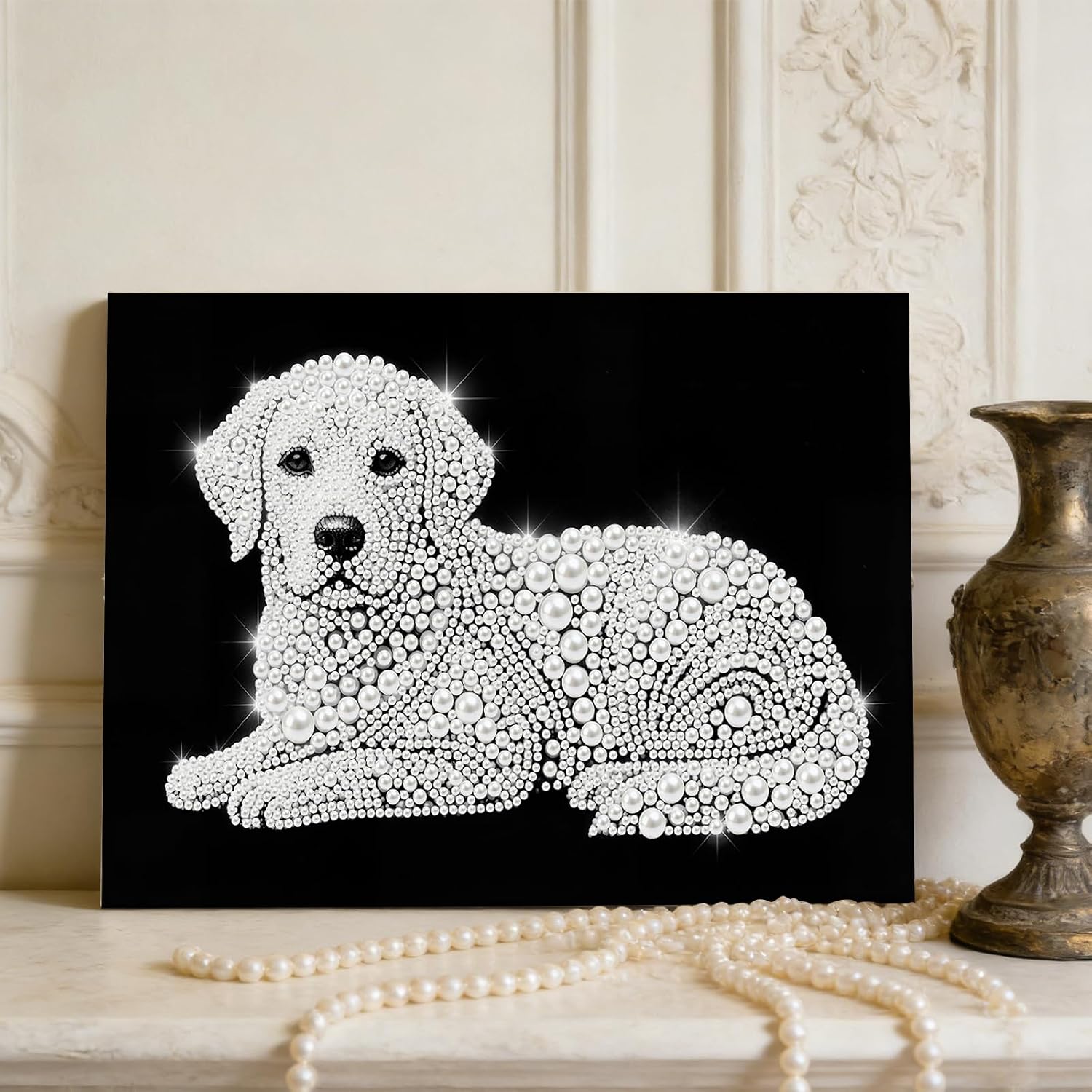 Sulunmo with Frame with Frame Diamond Art Kits for Adults,5D Pearl Art Diamond Painting Kits for Beginners,DIY Diamond Dots Pearl Paintings Picture Arts Craft (Dog) 20 * 30cm