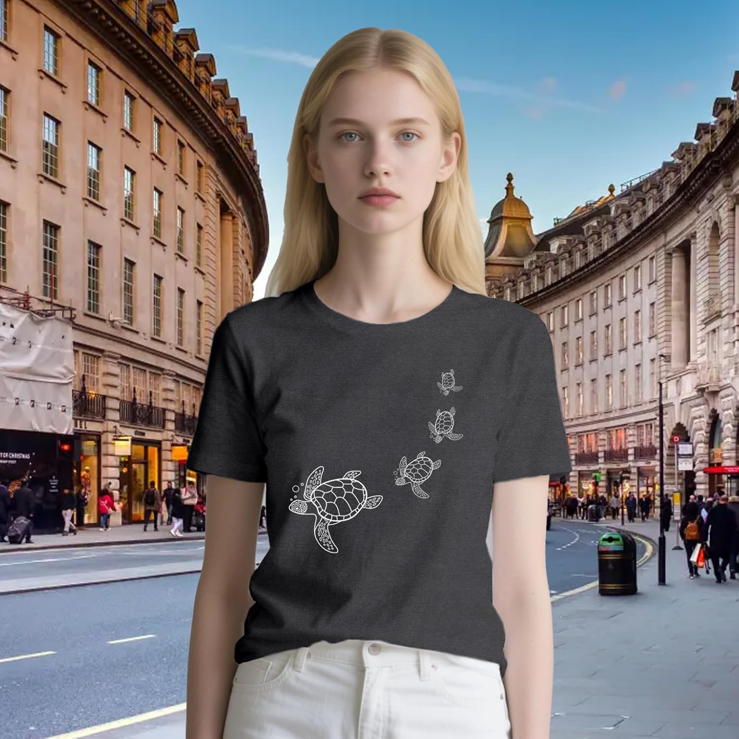 Sea Turtle Shirts for Women Hawaiian Beach Tortoise T-Shirt Vacation Ocean Tee Tops - Image 2