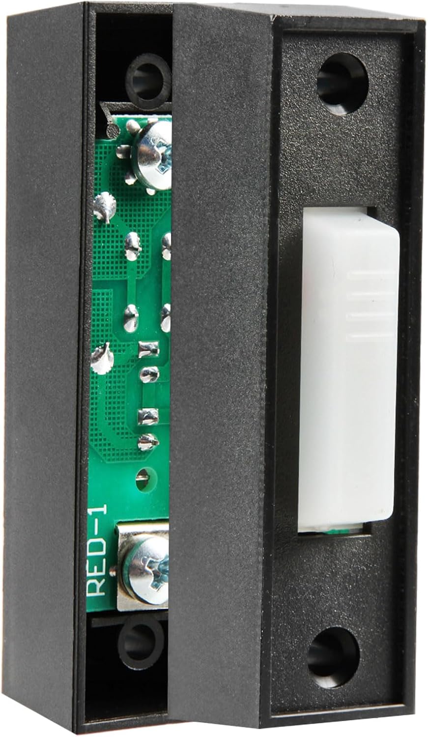 Hand installing the wall push button on a white wall