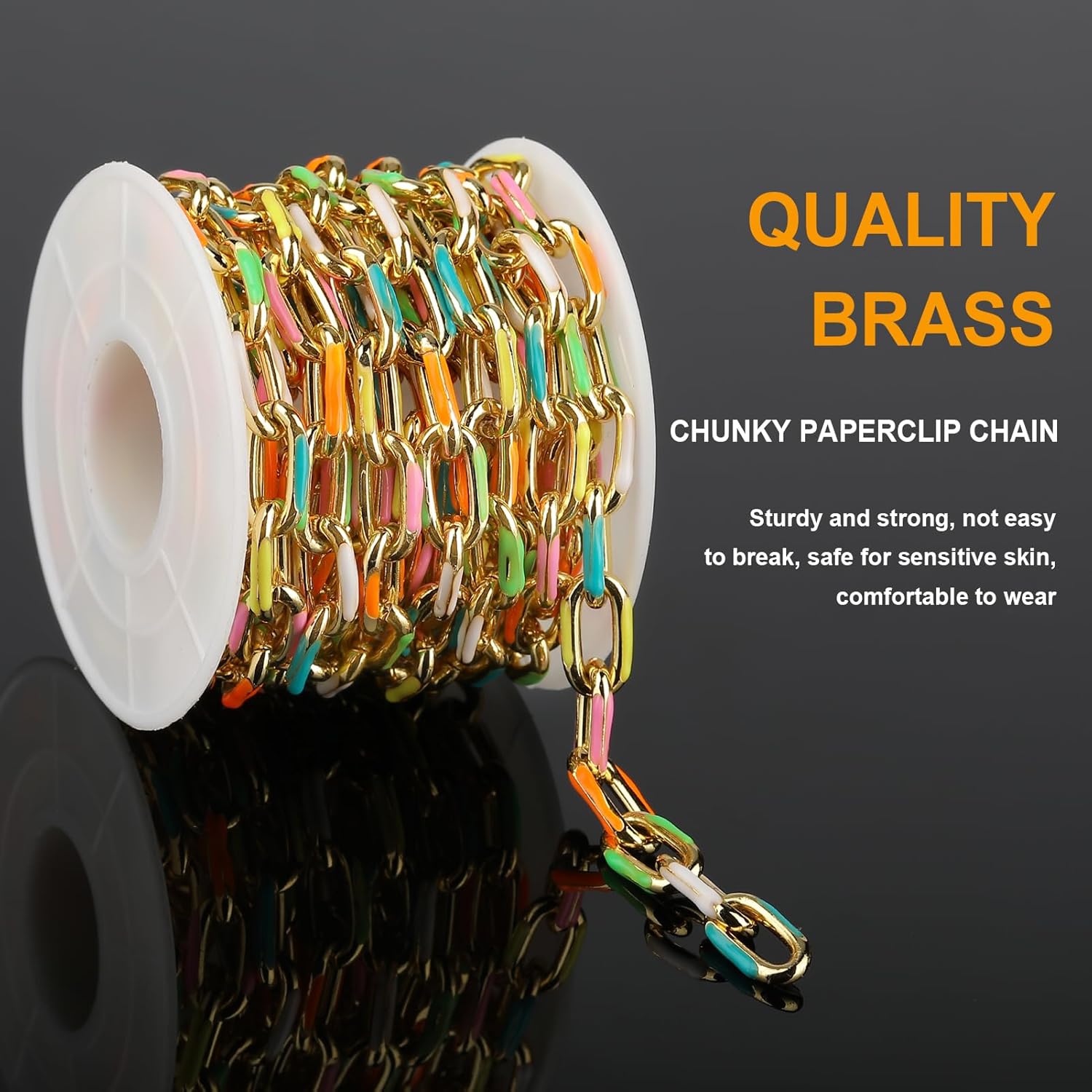 KYUNHOO 6.5 Feet Colorful Chains for Jewelry Making Enamel Paperclip Chain Roll 18K Gold Plated Brass Jewelry Making Chains for Handcraft DIY Supply Jewelry Findings