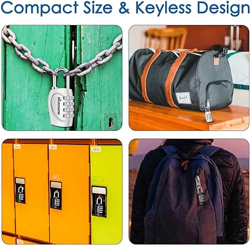 Miniatura 8 de GIVERARE Paquete de 2 cerraduras de combinación, candado de 4 dígitos sin llave, cerraduras de equipaje reiniciables para mochila, gimnasio, escuela