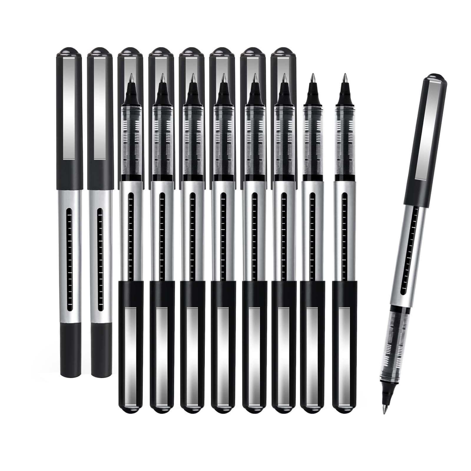 Rollerball Pens Fine Tip: 16 Pack 0.5mm Black Pens for Note-Taking, Writing, Signature, Office, Journaling, Stationary Supplies