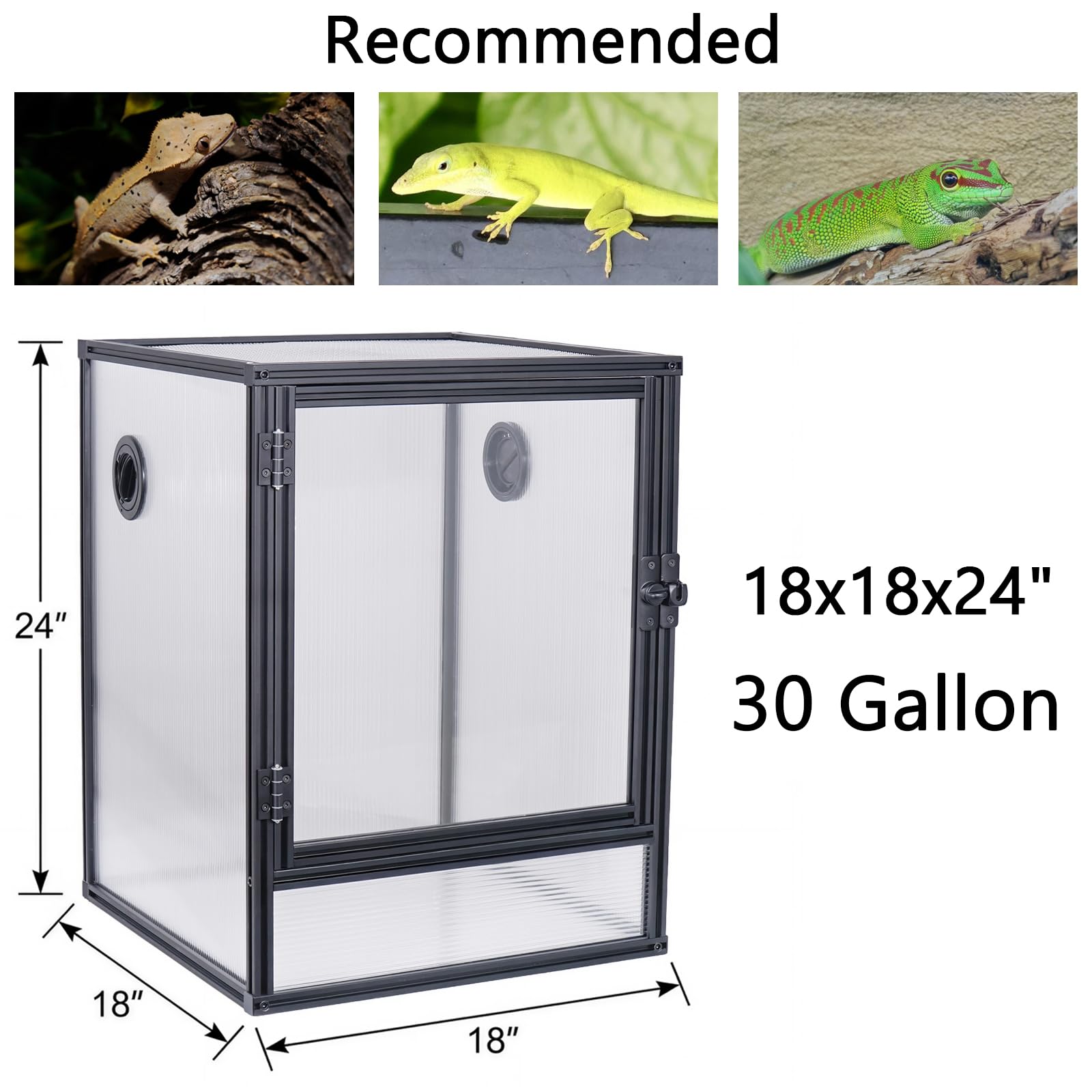 30 Gallon 18x18x24 Tall Terrarium, Aluminum Frame Gecko Tank with Hollow Polycarbonate Side Panels, Mesh Top, Locking Door for Crested Gecko Chameleon - 4