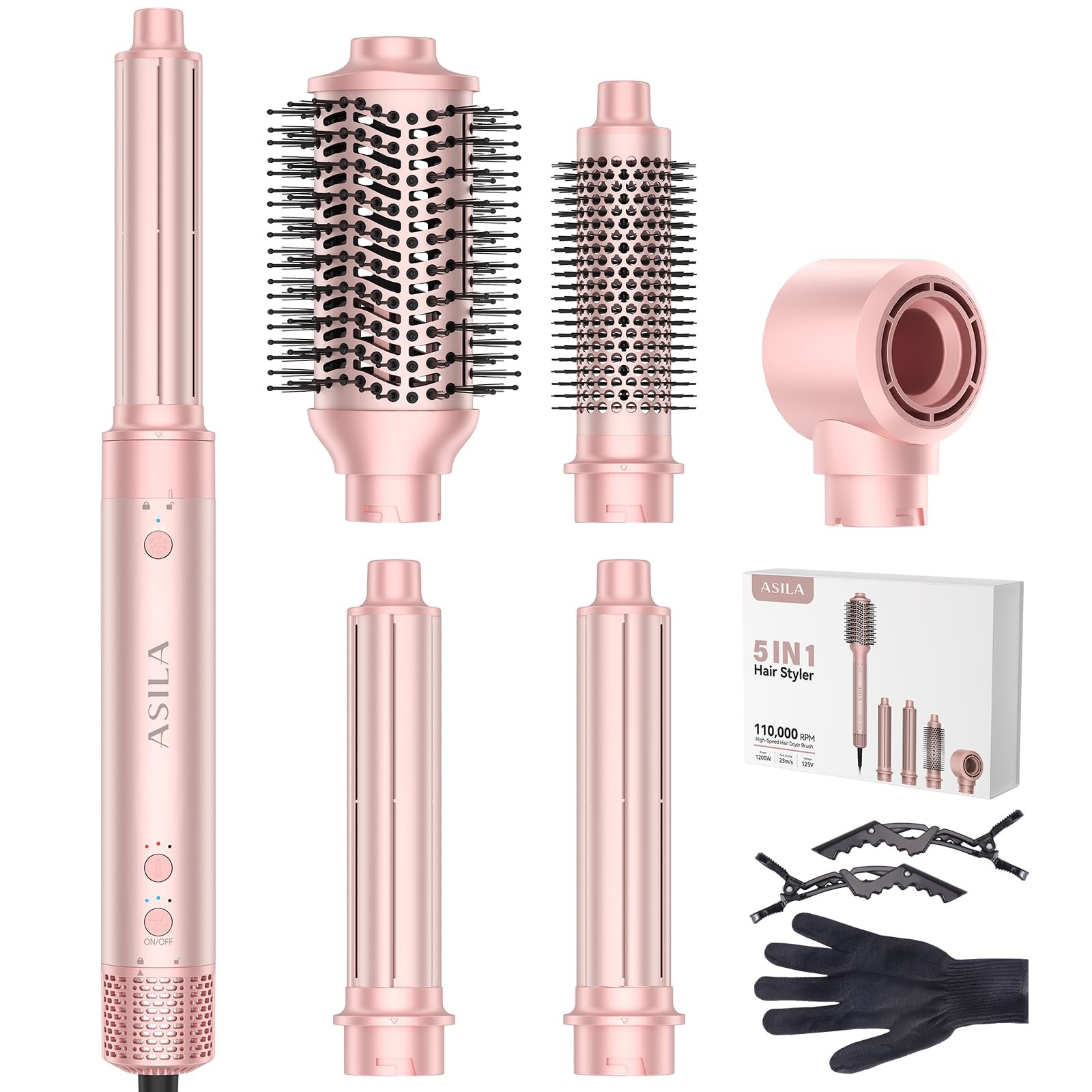 5 in 1 Hot Air Styler Wrap, Hair Dryer & Blow Dryer Brush with Auto Wrap Curls, 110,000 RPM Hot Air Styler for Fast Drying, Curling, Smoothing, Blowouts & Frizz-Free Volume, No Heat Damage