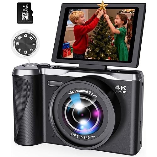 Digital Camera 4K for Photography and Video, 56MP Autofocus Vlogging Camera for YouTube, 3" 180° Flip Screen & 16X Digital Zoom, Compact Travel Cameras with 32GB SD Card for Beginners & Adults